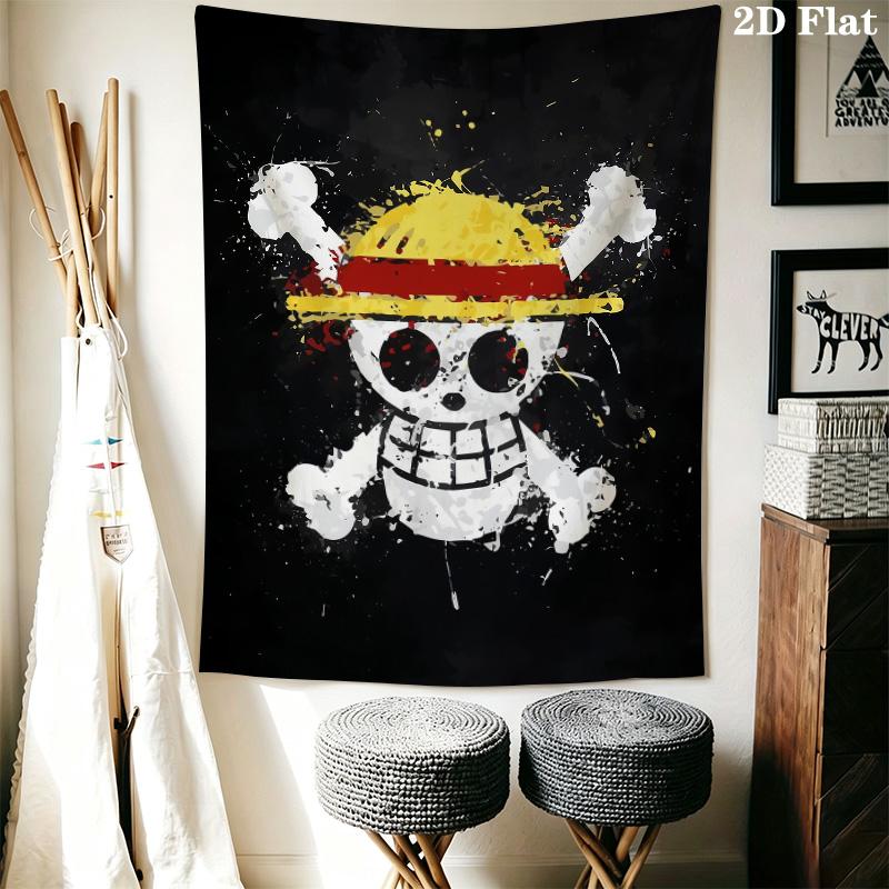 One Piece Straw Hat Pirates Wall Tapestry Aesthetic Wall Hanging Printed Fabric Blanket Decorative Tapestries For Bedroom Living Room Home Decor