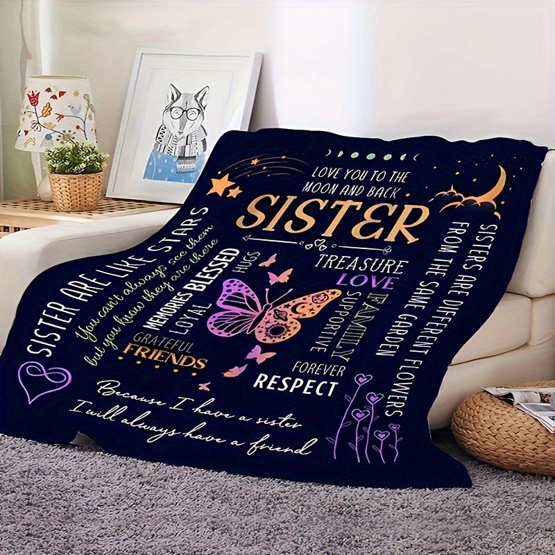 1pc A Letter to Sister Print Flannel Blanket, Soft Casual Warm Blanket, Multi-purpose Office Throw Blanket, Outdoor Camping Travel Blanket M