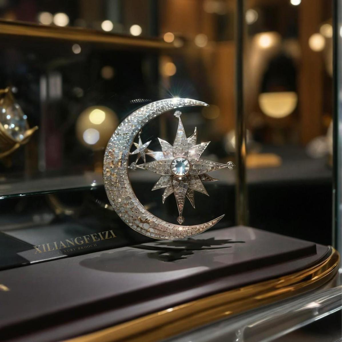 Exquisite Korean Brooch with Micro-set Zircon Moon and Star - Perfect Gift Choice