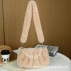 Women's 2024 New Wrinkled Small Square Bag Shoulder Bag Soft Plush Fur Ladies Elegant Pearl Chain Underarm Bag