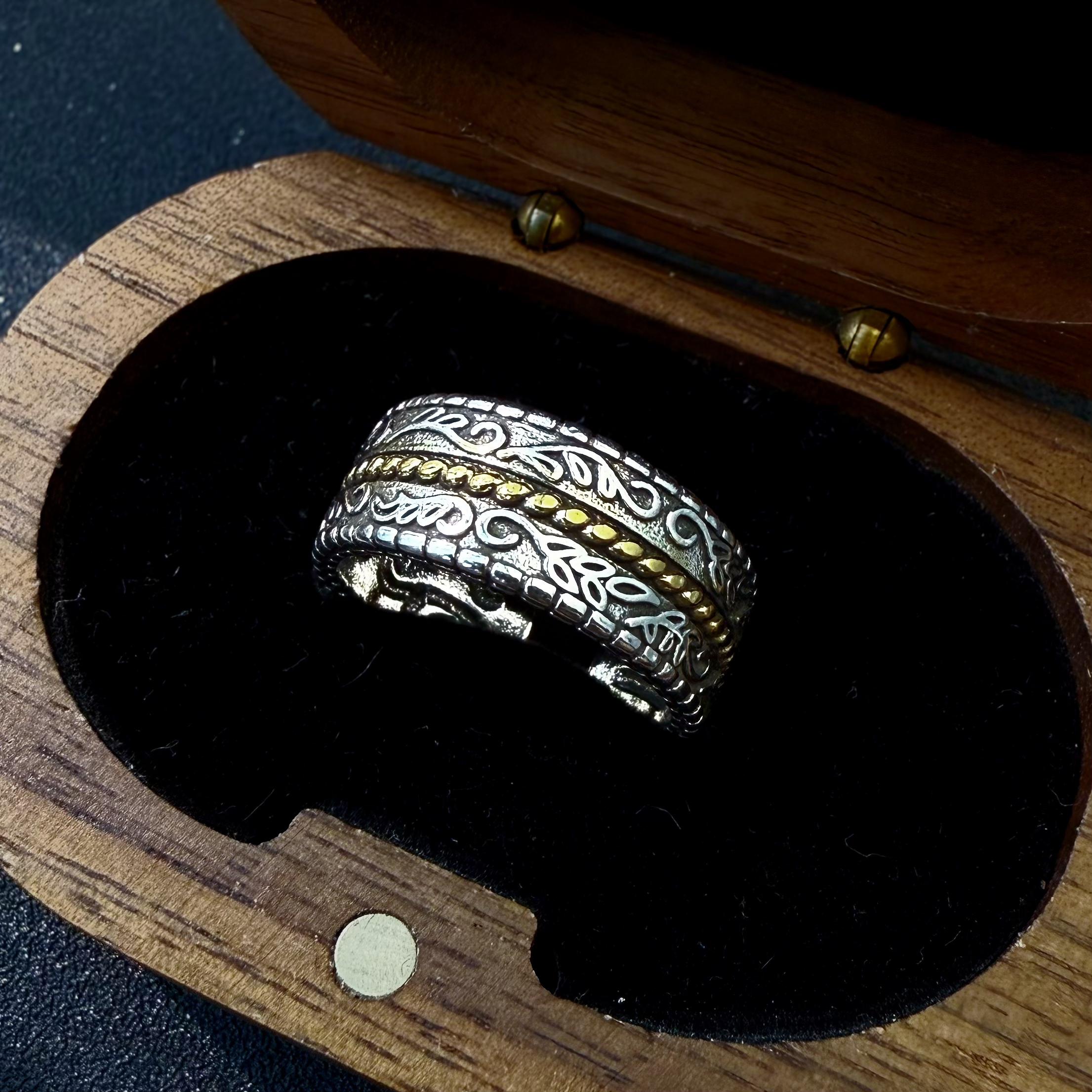 

Retro Golden Rope Tang Grass Pattern Adjustable Open Ring Gothic Punk Unisex Jewelry Gift For Men Women 7-12