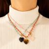 Handmade Beaded Necklace Women's Love Heart Natural Stone Pendant Necklace