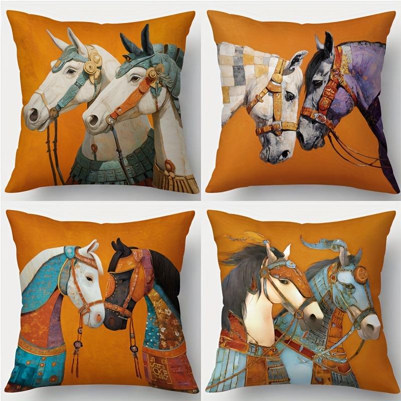Vintage Decorative Horse Throw Pillow Covers, Ornate Double-Sided Printed Cushion Cases, Boho Western Decor Bedroom Living Room