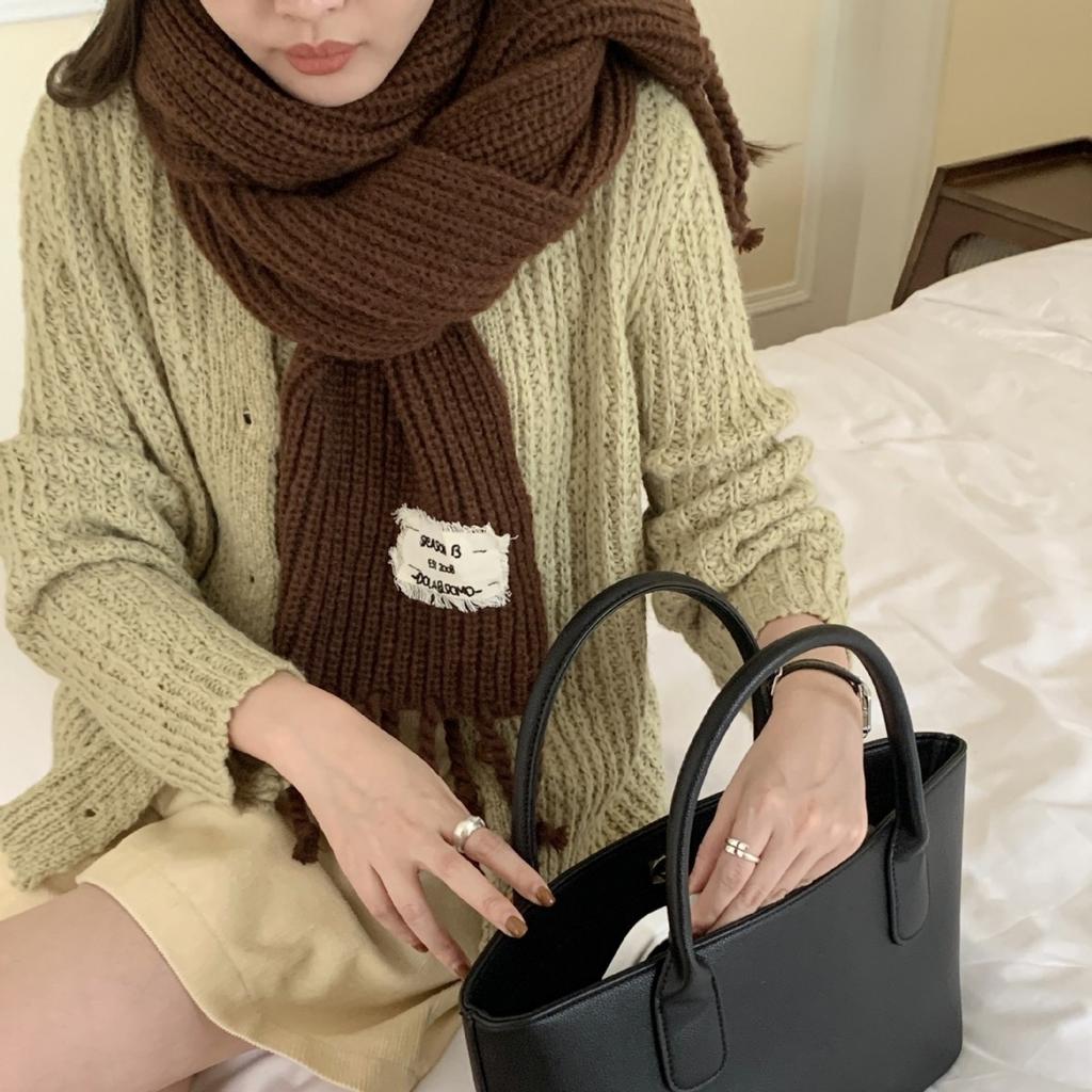 Women's Winter Twist Big Braid Scarf Solid Color Versatile Korean Style Warm Knitted Wool Student Scarf Fashionable Versatile