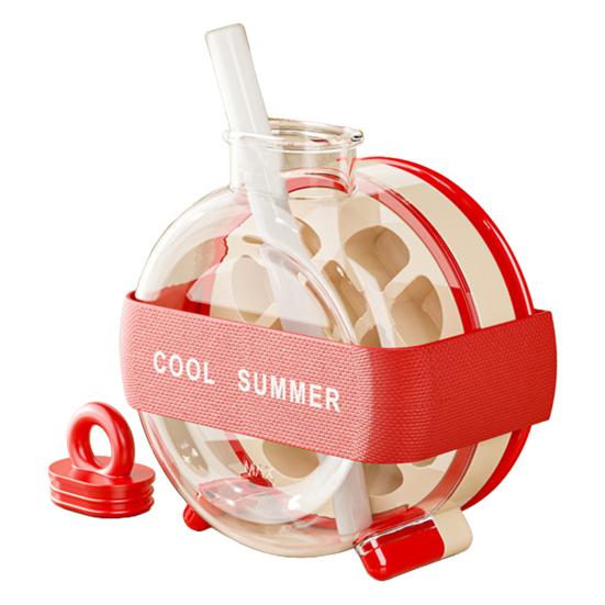 Yousheng 2-In-1 Ice Maker Water Bottle Quick Ice Making Portable Ice Maker Kettle with Straws Touch-Free Silicone Ice Cube Trays for Outdoor