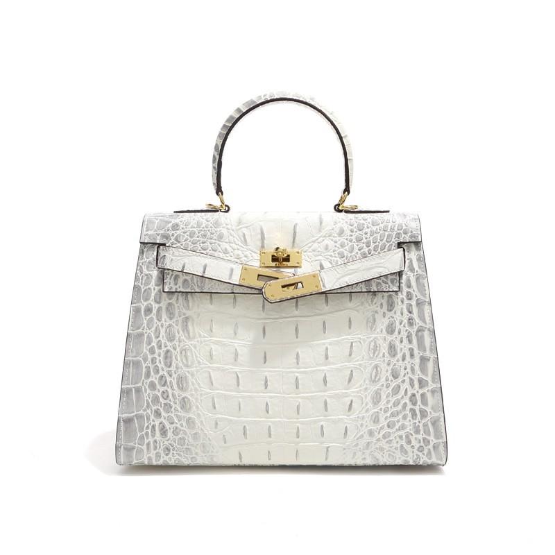 Elegant Croc-Embossed Genuine Leather Kelly Bag
