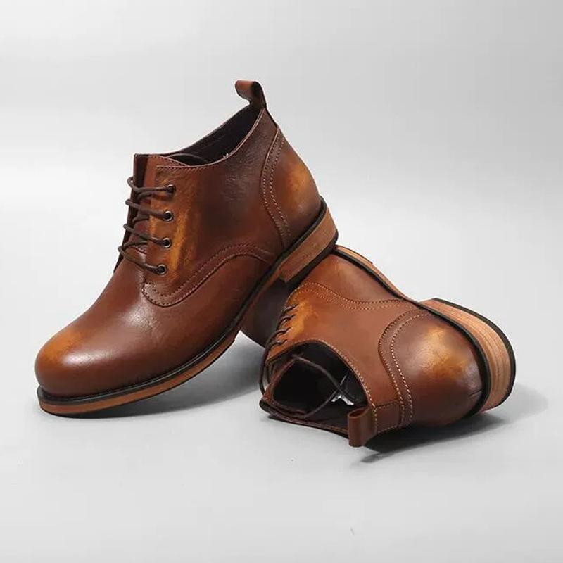 High Top Business Shoes Men'S Retro British Style Genuine Leather Solid Concise Lace Up Ankle Chelsea Boots Elegant Shoes Male