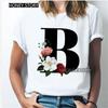 Kawaii English Alphabet Flowers Graphics Female T-Shirt 90S Summer Loose Short Sleeve Round Neck Female Tops Clothing