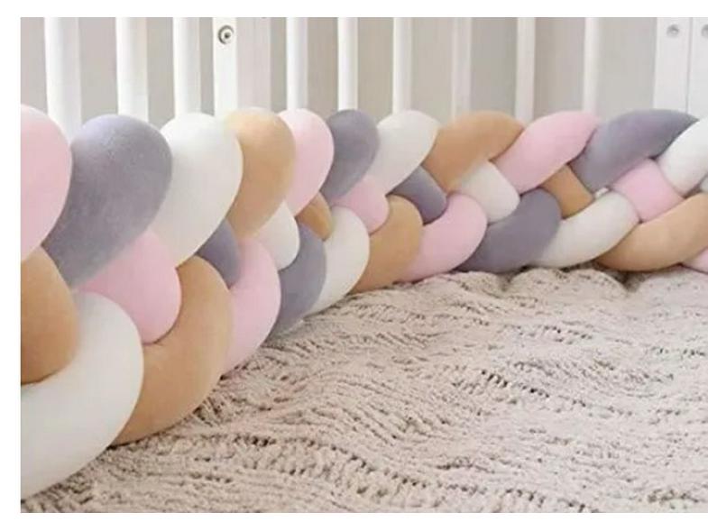 

Four-Strand Baby Crib Bumper: Newborn Anti-Collision Soft Splicing Fence for Bed. 2.5m сірий колір/білий