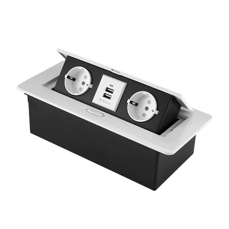Slow-Rise Pop-Up EU/US/DE Power Multimedia Desk Socket with USB for Conference Tables