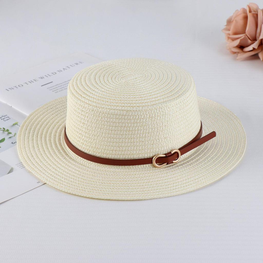 Women's Retro British Style Sun Hat with Rhinestone Letter & Leather Belt