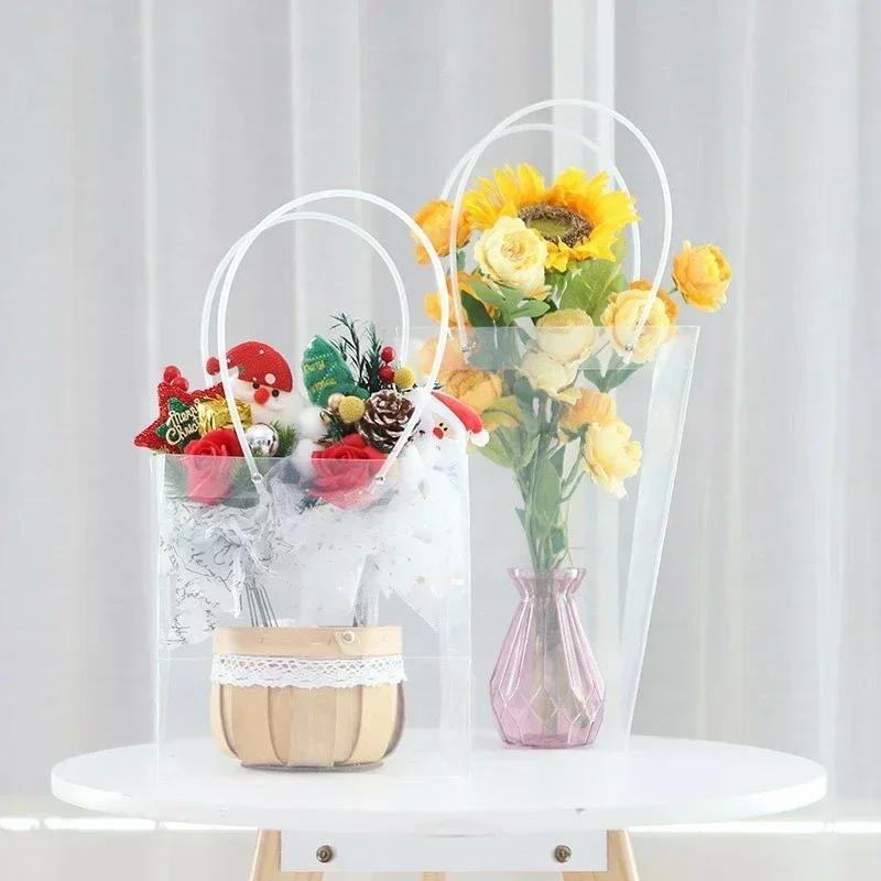 10piece A Trapezoidal Transparent Flower Handbag Waterproof OPP Square Handheld Flower Bag Gift Bouquet Packaging Handbag