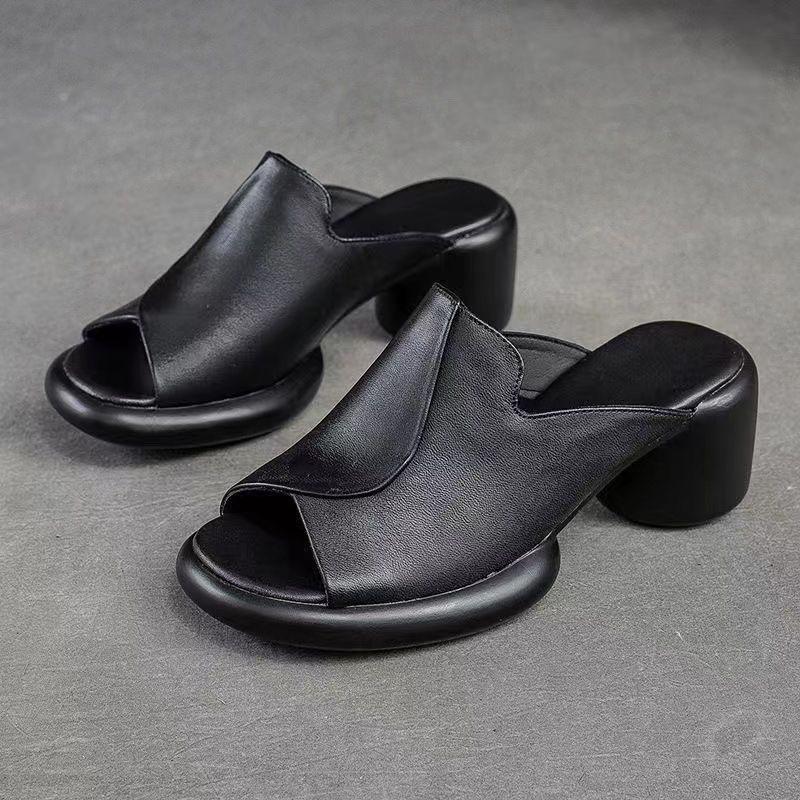 Women Slippers Fish Mouth Comfortable Mid-heeled Women Sandals Women's Shoes
