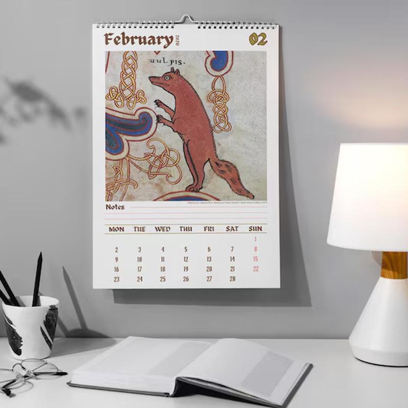WTEMPO Ugly Medieval Animals Printed 2026 Funny Wall Calendar 12-Month Spiral Wall Planner with Thick Paper Monthly Layouts Humorous Pattern Design