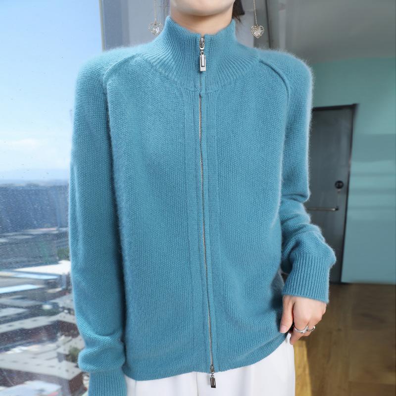 Stojací límeček na zip Pletený cardigan Dámská Krátká bunda Rolák Svetr Volné Topy pro volný čas