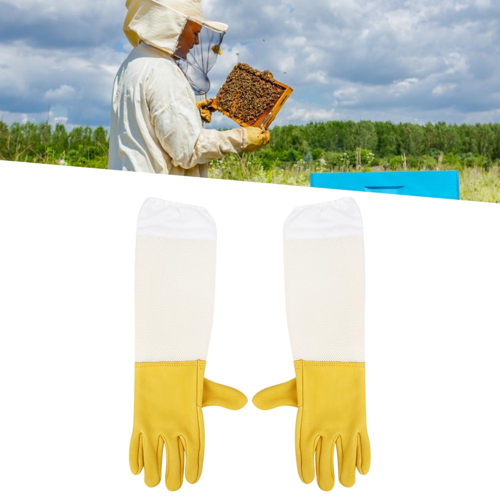 Pair of Beekeeping Protective Gloves Long Mesh Sleeves Beekeepers Working ToolXL