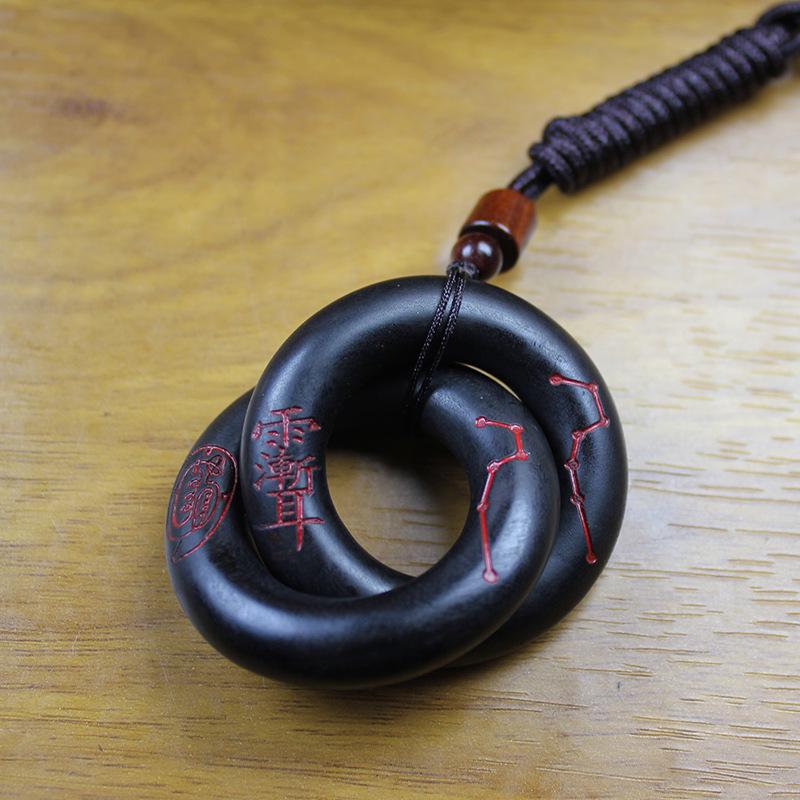 Jadeized Lightning Pendant & Qiankun Ring Set: Yin Yang Wood Bangle, Golden Light Ziwei Bracelet, Handmade One-Piece Carving.