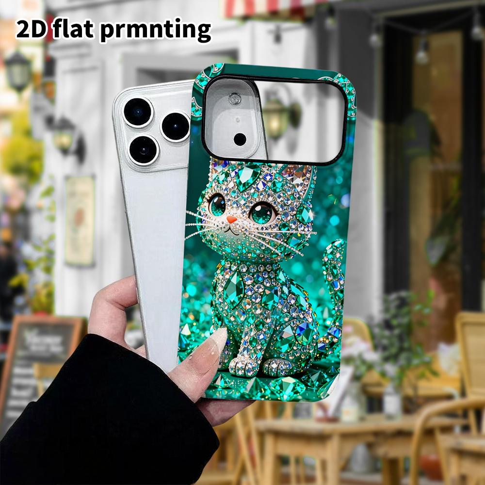 Phone Case: 2D Flat Design Suitable for iPhone 18, 17, 16, 15, 14, 13 Pro Film Protective Case, Couple Style, Gem Cat, Christmas and Halloween Gift