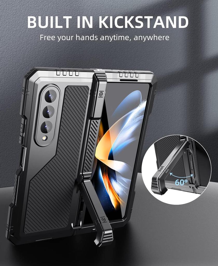 Military Protection Armor Heavy Duty Case For Saumsung Galaxy Z Fold 4 5 6 7 Full-Body Shockproof Cover Stand PET Screen Film