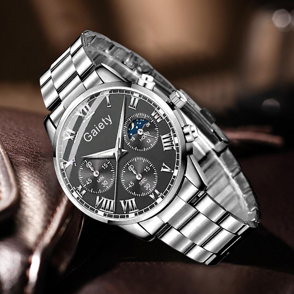 4PC Silver Men's Watch Set Business Trendy Roman Digital Scale Round Dial Quartz Watch Bracelet Necklace Ring Set Perfect Gift