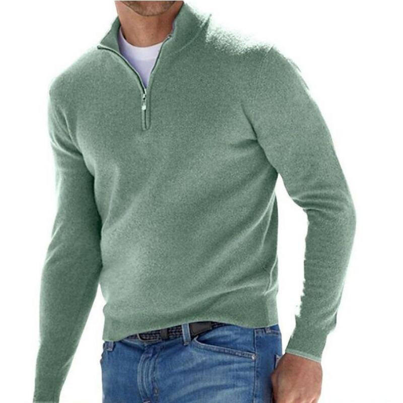 Half Zip Stand Collar Knit Sweater Men Solid Heather Long Sleeve Soft Warm Casual Pullover Top