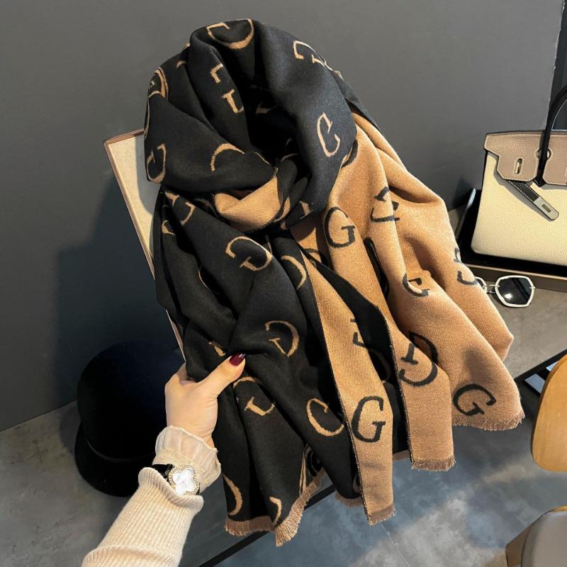 Autumn and Winter Imitation Cashmere Double-sided Thickened Scarf Air Conditioner Warm Love Letter Large Shawl Dual-purpose Scarf Women
