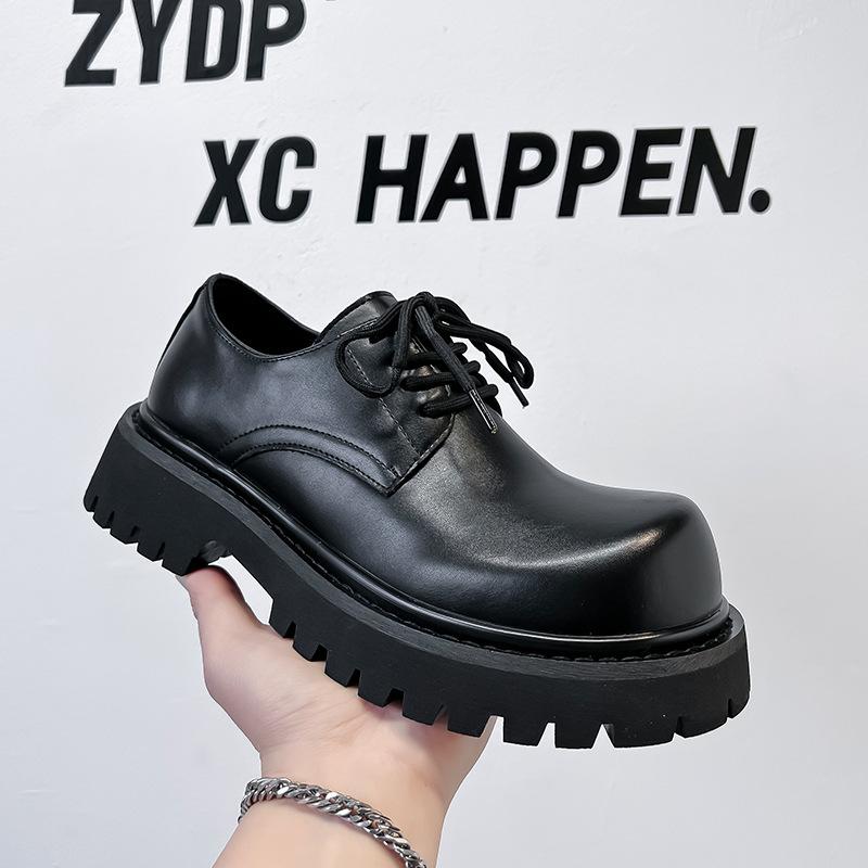 

Mickey Derby shoes men s shoes 2025 new black big head leather shoes platform trendy shoes casual 1527-A 38 чёрный