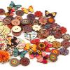 10pcs Rustic Handmade Wooden Buttons, Decorative Hand-Painted DIY Floral, Butterfly & Tree Designs for Crafts
