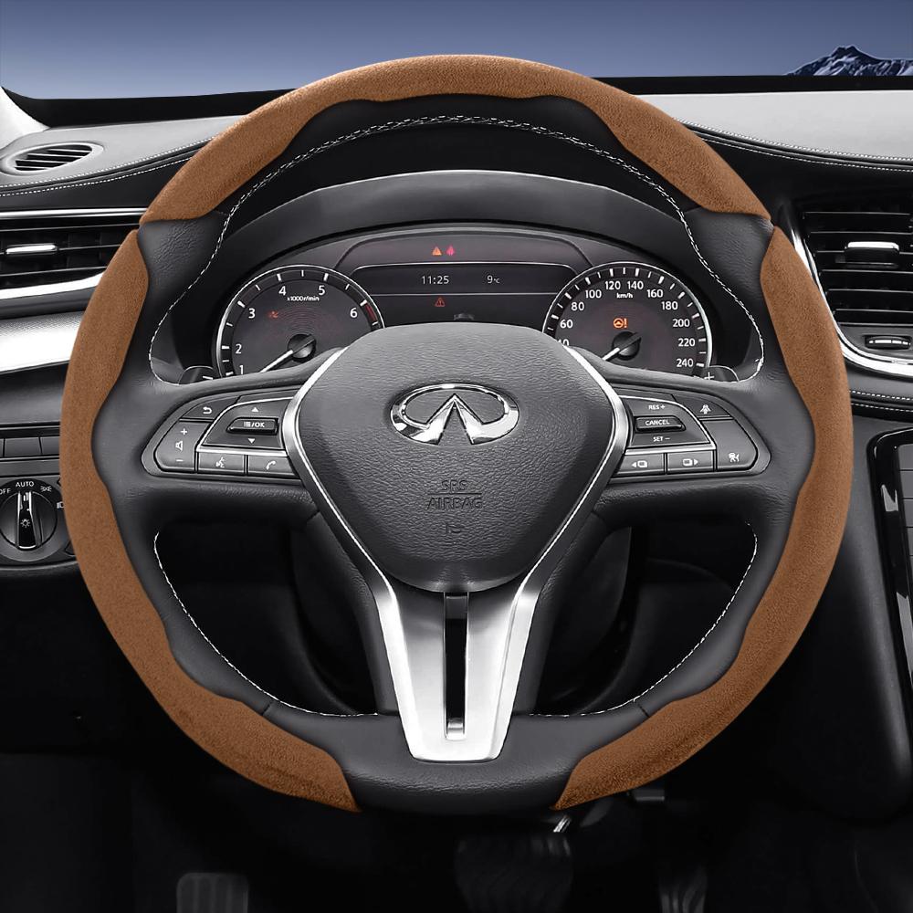 bpzsw1 Suitable for Infiniti Sports Suede Leather Steering Wheel Cover with Split Snap-On Design for Models Such as Q50 Qx50 Qx55
