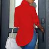 Ladies Casual Long Sleeve Lapel Solid Color Side Slit Irregular Blouse Long Shirt Top