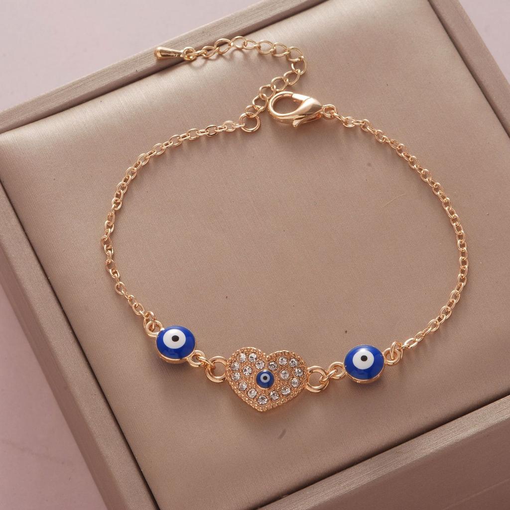 Fashionable Simple Rhinestone Evil Eye Four Leaf Clover Bracelet for Women