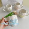 Embossed Tulip Hand-painted Ceramic Mug, Embossed Coffee Mugs, Office Breakfast Milk Tea Cup, Couple Water Cups, Birthday Gift