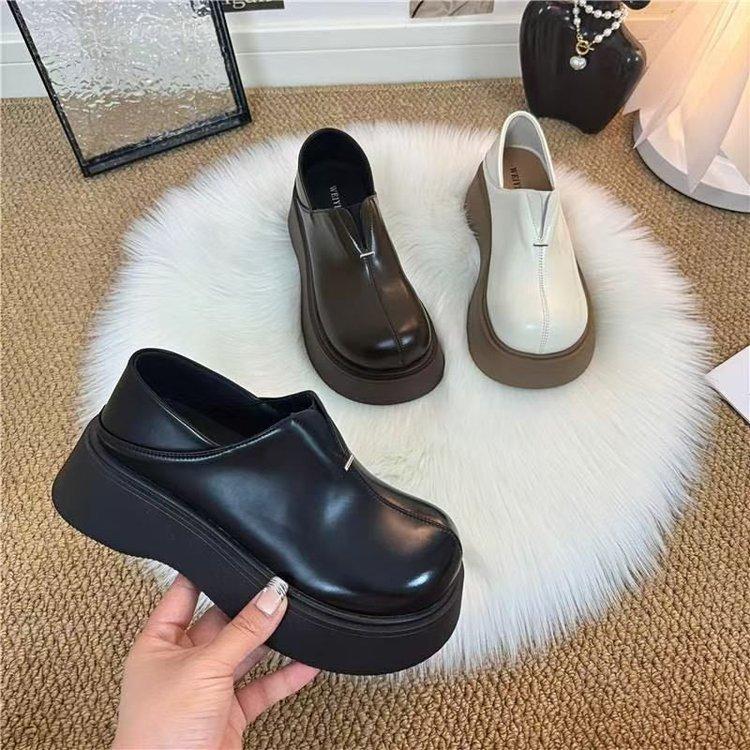 Spring new round head single shoes versatile casual retro soft leather platform J single shoes women
