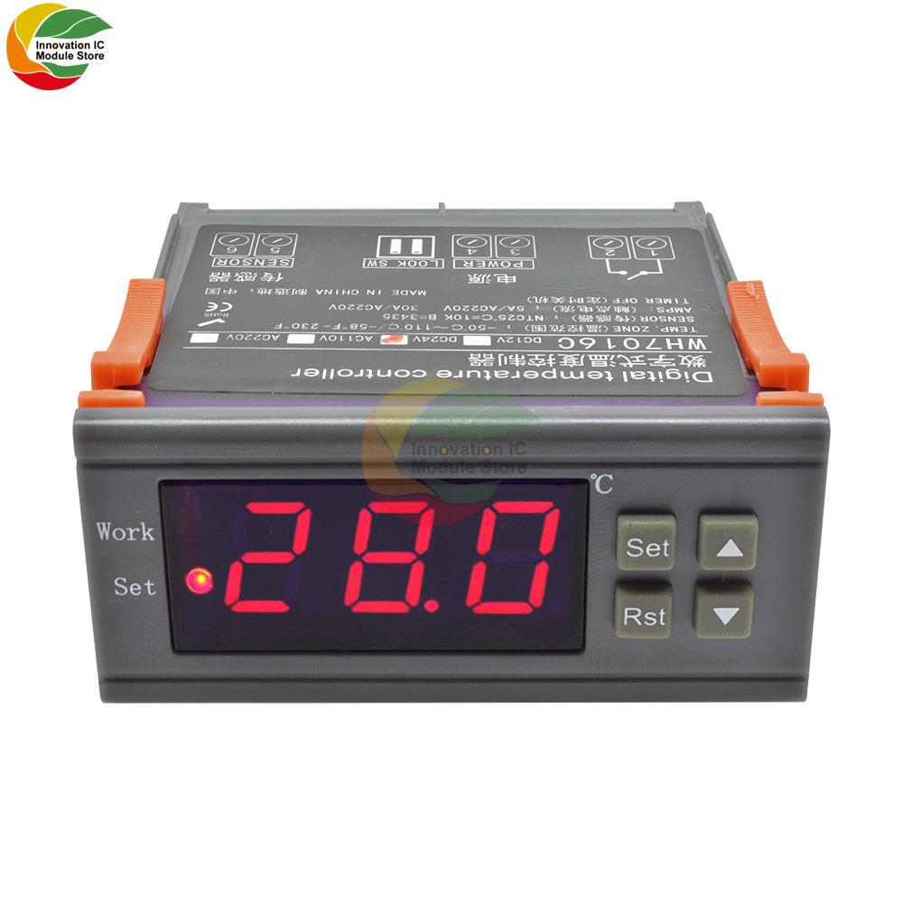WH7016C DC 12V 24V AC 90V-250V 10A Temperature Controller LCD Digital Thermomter Thermostat Meter Pyrometer with Probe Sensor