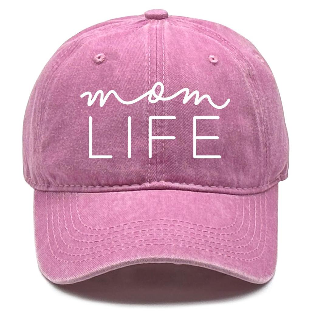 MOM LIFE" Print Adjustable Baseball Cap, White Text Dad Hat Cotton Solid Headwear Slouchy Snapback Sun Hat