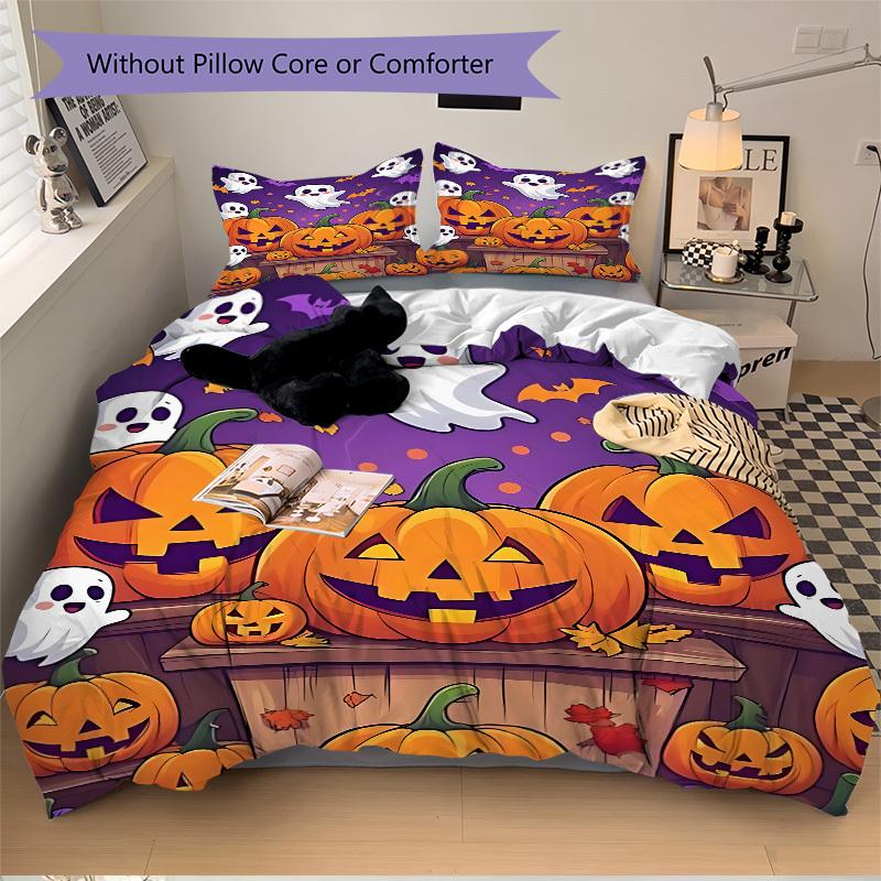 

3PCs Halloween Decorations Design Cover Set, Breathable Fabric, Machine Washable (1 Duvet Cover + 2 Pillowcases) (Without Quilt) yy250911091 135x200cm