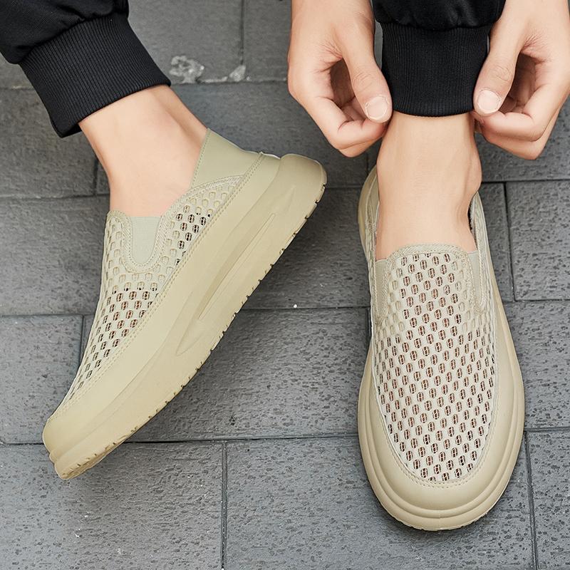 LETCOMFIT Men's Breathable Slip On Sneakers Summer Lightweight Mesh Loafers Casual Durable Cushion Low Top Walking Shoes Male