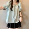 Women's Plus Size Puff Sleeve Square Neck Top - French Pleated, Slimming & Versatile Summer Fashion