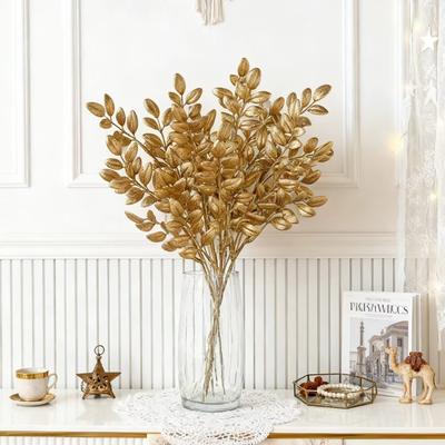 10 Stück Künstliche Pflanzen Goldene Blätter Neujahr Valentinstag Haus Zimmer Dekor Außen Hochzeit Garten Hof Girlande Kranz DIY Geschenk Requisite