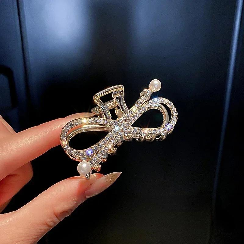 

Women Summer Fashion Gifts Temperament Hollow Diamond Pearl Bow Hair Clip Jewelry Hair Accessories Birthday Gifts Decoration A
