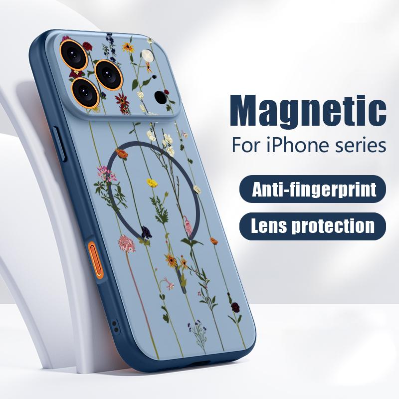 Line Rose Butterfly Floral Pattern Case For iPhone 17 Pro Max Magnetic For Magsafe Hybrid Slim Matte Cover For iPhone 16 15 14 13 Pro Max