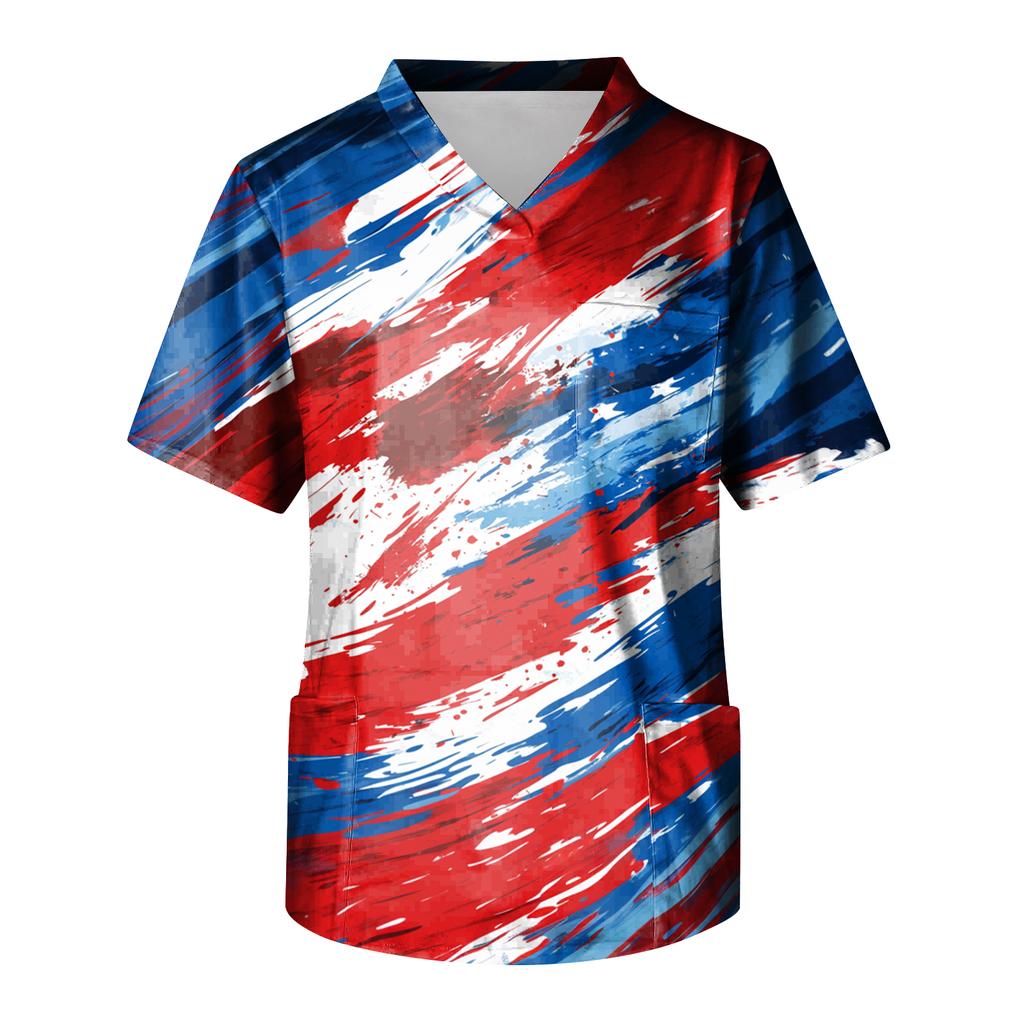 Men's Short Sleeve V-Neck  Print Chest Pocket Care Top