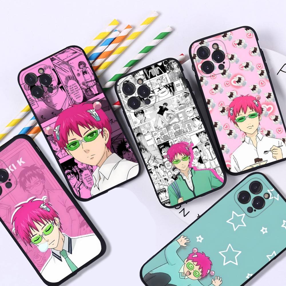 Cute Kitty Boy Saiki Kusuo Phone Case For IPhone 16 Pro Max 15 17 Plus 14 13 12 Mini 11 Black Cover