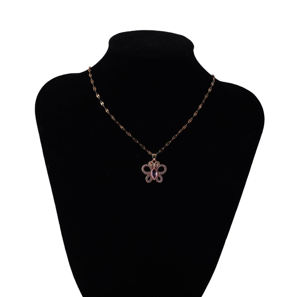 Cute Colorful Zircon Butterfly Pendant Necklaces for Women Girls Stainless Steel Chain Trendy Sweet Jewelry Accessories Gifts