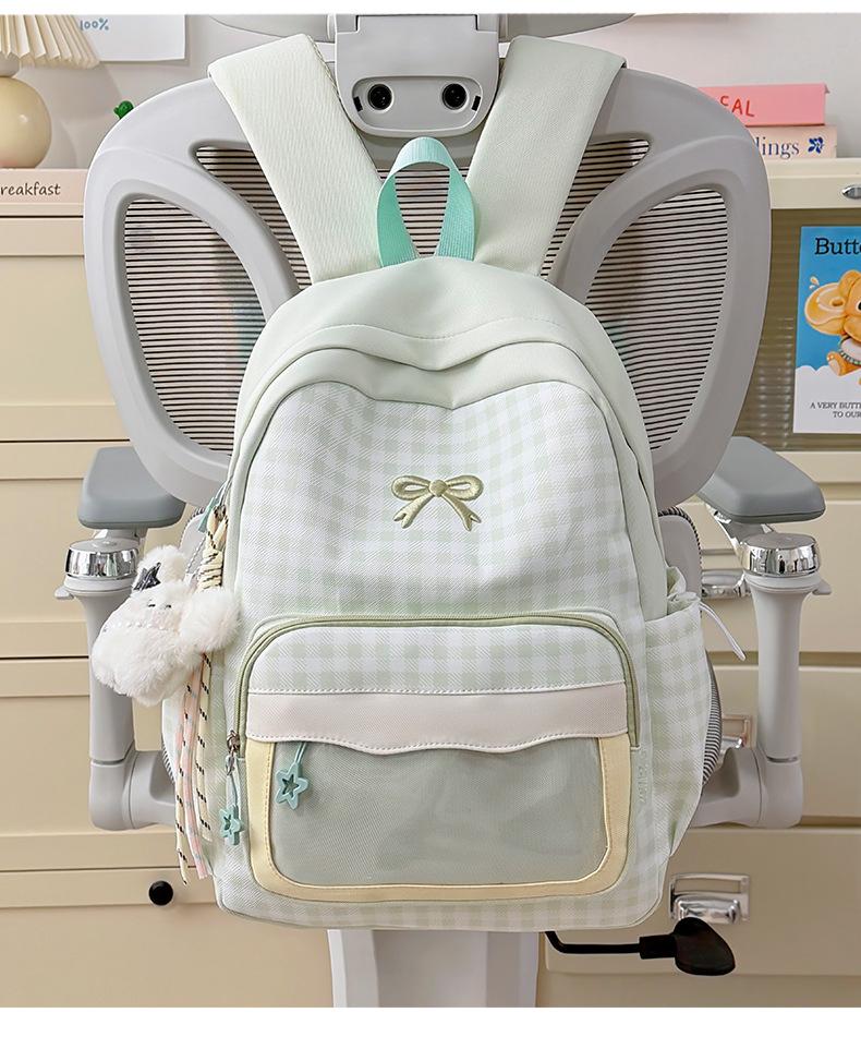 Schoolbag Japanese new high-value cute plaid bow backpack soft huhu sweet little fairy travel small backpack