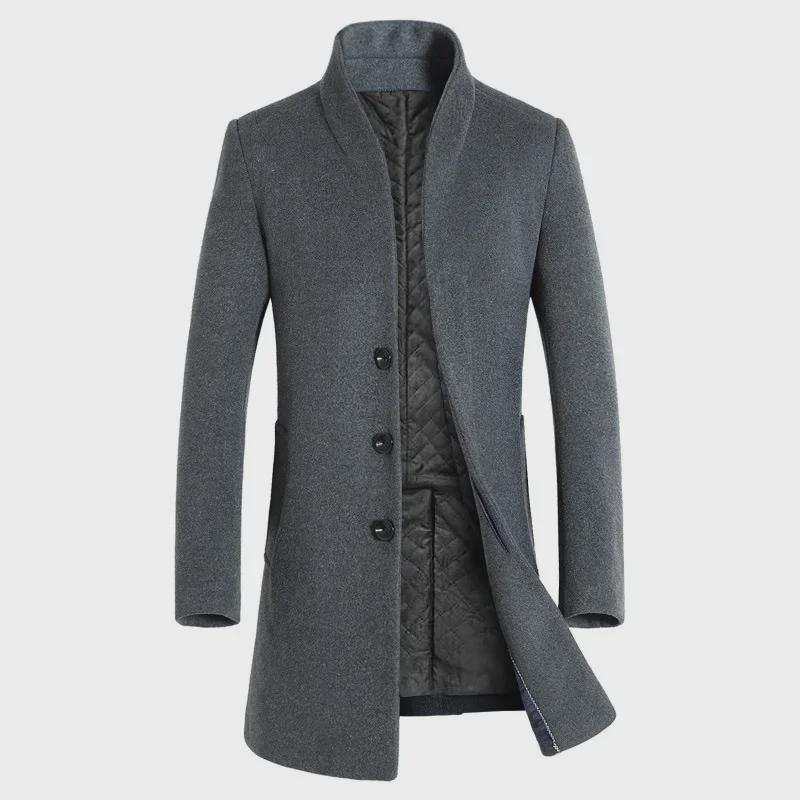 Winter Slim Woolen Windbreaker Coat for Men, Medium & Long