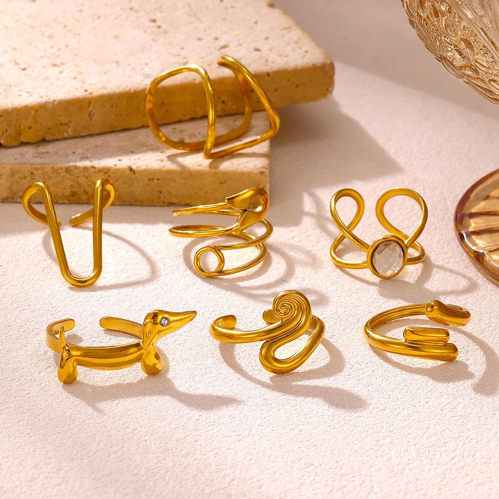 Geometric Gold Color Ring For Women Minimalist Stainless Steel Anillos Asymmetrical Hollow Punk Rings Fashion Jewelry Party Gift