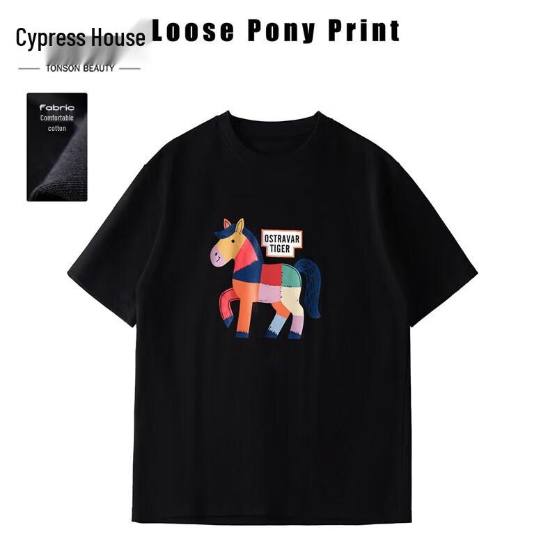 Women s Round Neck Cartoon Pony Print Short Sleeve T-shirt L