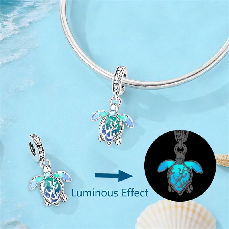 925 Silver Luminous Sea Star Turtle Shell Charms Bead Dangle For Women Fine DIY Birthday Jewelry Gifts
