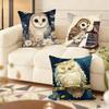 Owl Painting Cushion Cover Silky Short Plush Sofa Pillow Cover Hidden Zipper Soft Dustproof Case For Home Decor